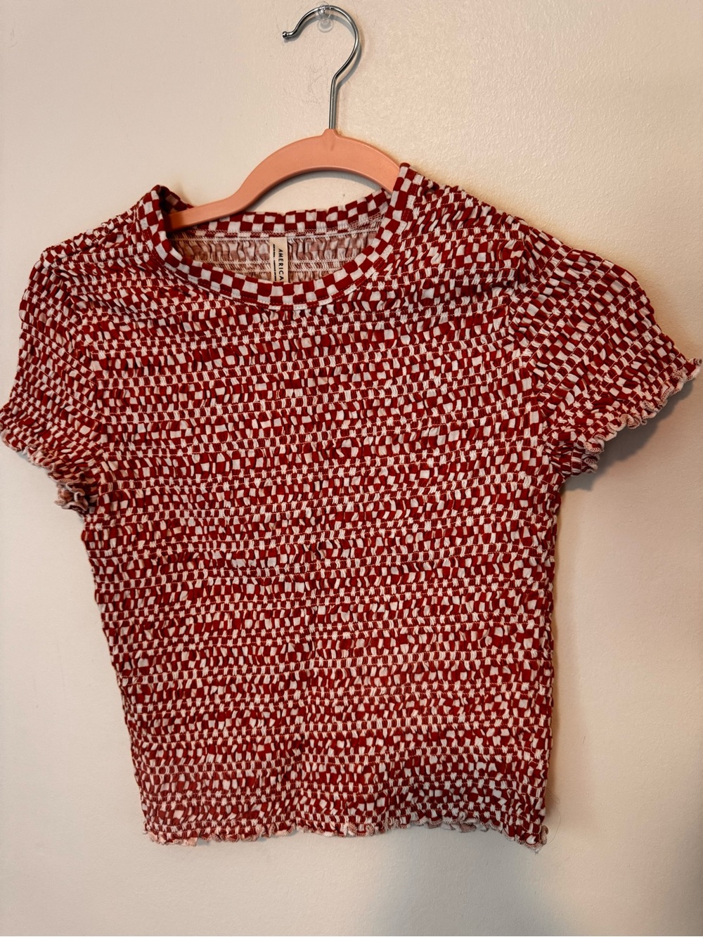 American Eagle Outfitters Red and White Checker Knit Crop Top